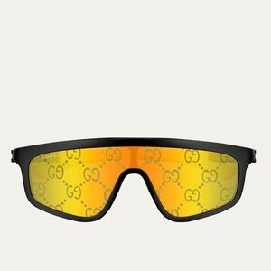 NEW GUCCI 99MM monogram shield unisex sunglasses  Black/Yellow